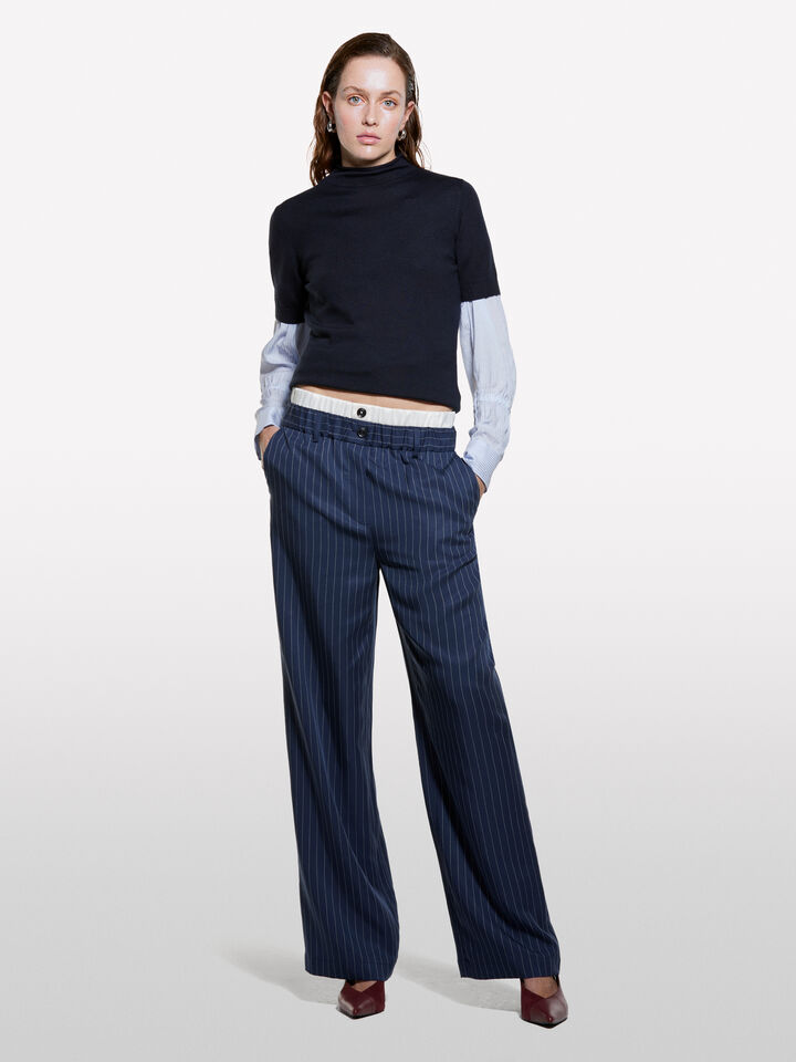 Maglia blu scuro a mezze maniche - maglie collo alto da donna - Blu Scuro | Sisley image number 1